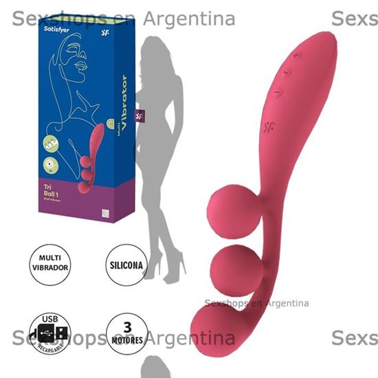 Tri Ball 1 estimulador triple clitorial, vaginal y anal con carga USB